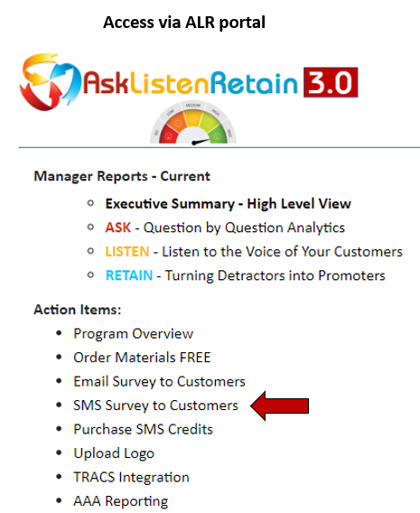 SMS via ALR portal